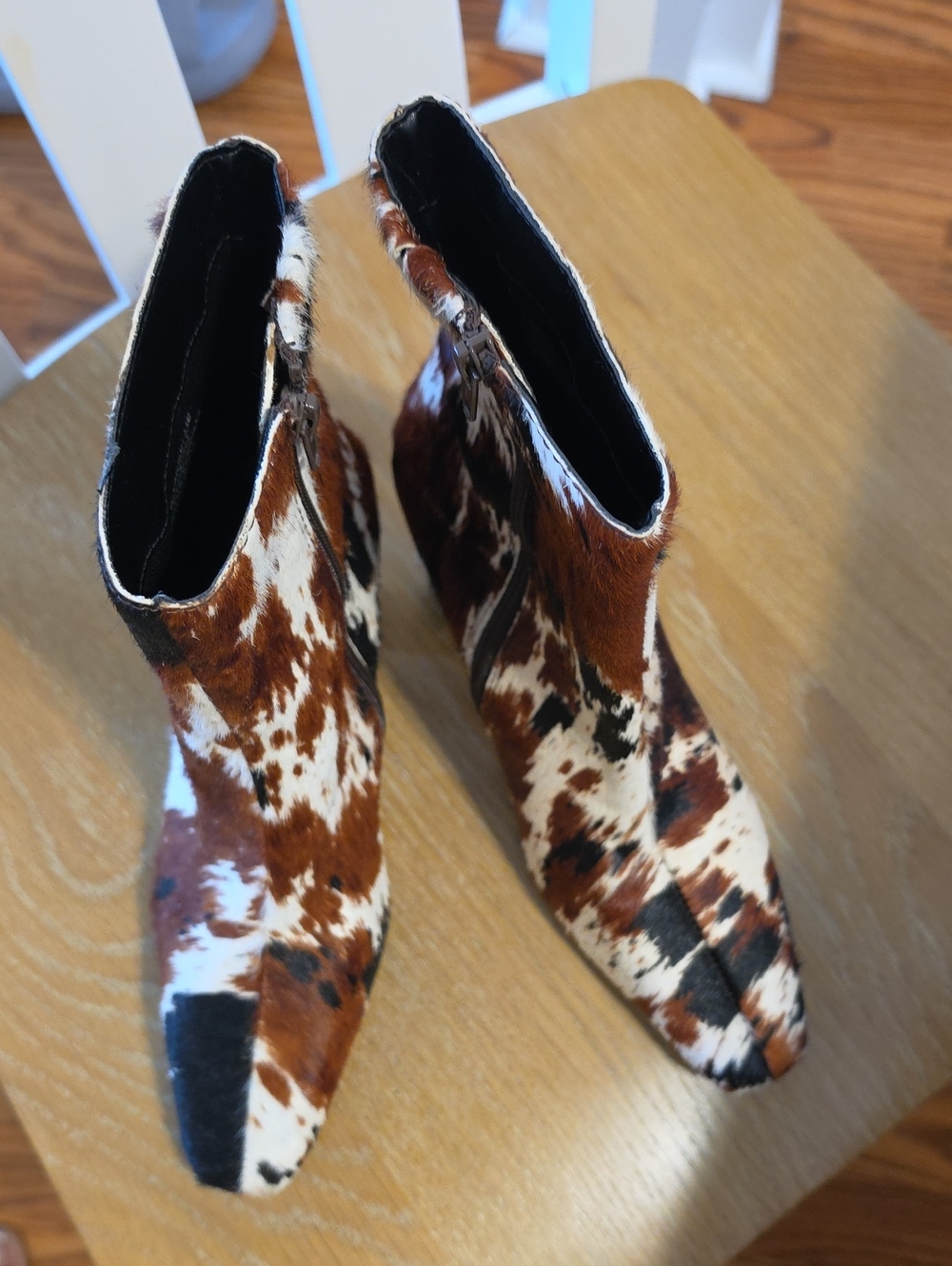 Steve Madden Cowhide Pattern Ankle Boots in Brown & White